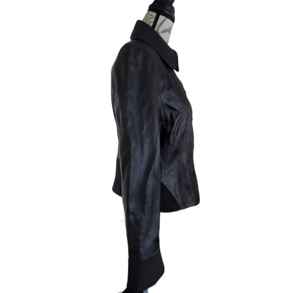 ARMANI COLLEZIONI Women's Black Leather Peplum Jacket Size 8 - Picture 5 of 11